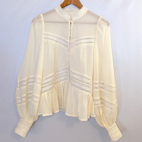 NWT Kivari | "Tana" Cotton Button Front Crochet Detail Blouse in Cream | Size 2* - Picture 6 of 14